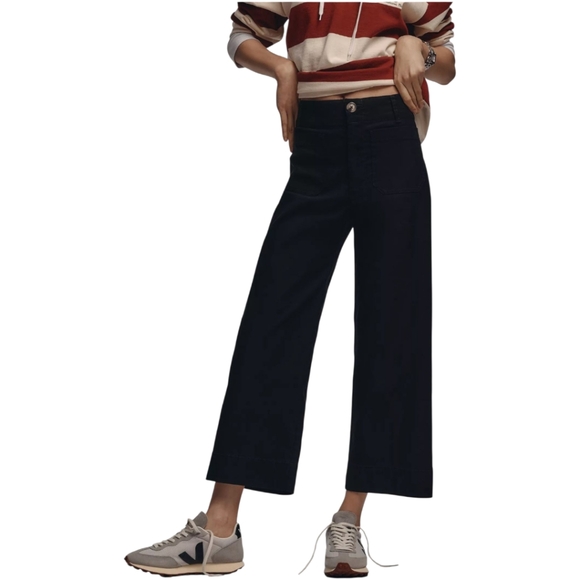 Anthropologie Maeve The Colette Magic Fabric Crop Wide Leg Pants Sz 27 Black - Picture 2 of 13